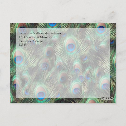 Gouden Peacock Feather Bruiloft/Dank u Briefkaart (Achterkant)