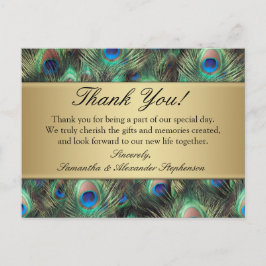 Gouden Peacock Feather Bruiloft/Dank u Briefkaart