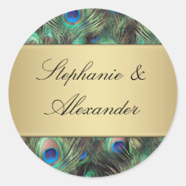 Gouden Peacock Feather Bruiloft Envelope Seal Ronde Sticker