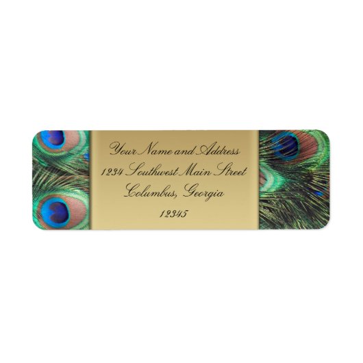 Gouden Peacock Feather Elegant adreslabel Etiket (Voorkant)