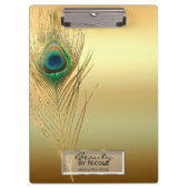 Gouden Peacock Feather Elegant Glam gepersonalisee Klembord (Voorkant)