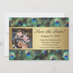 Gouden Peacock Feather Photo Save the Date