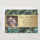 Gouden Peacock Feather Photo Save the Date (Voorkant)
