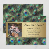 Gouden Peacock Feather Photo Save the Date (Voorkant / Achterkant)