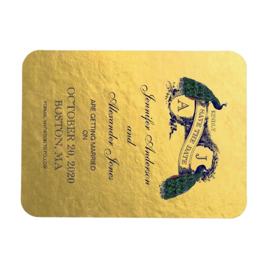 Gouden Peacock Sla de datum op Magneet (Horizontaal)