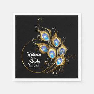 Gouden Peacock Veer Zwart Modern Boho Servet