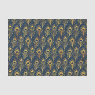 Gouden Peacock veren op Blue Patterned Decoupage Tissuepapier