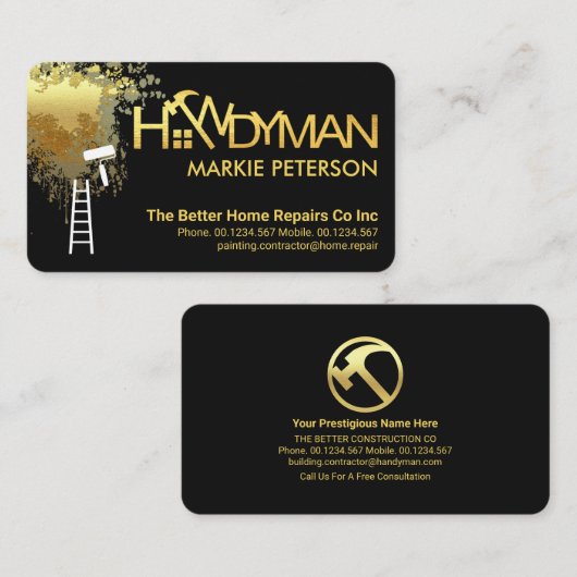 Gouden Peeling Verf Splatter Handyman Visitekaartje (Voorkant / Achterkant)