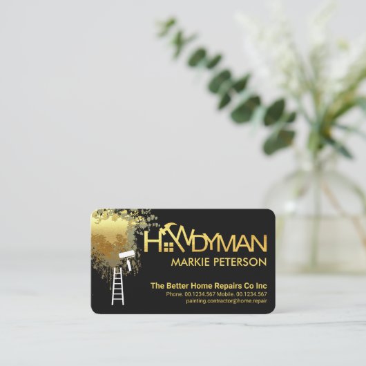 Gouden Peeling Verf Splatter Handyman Visitekaartje (Staand voorkant)