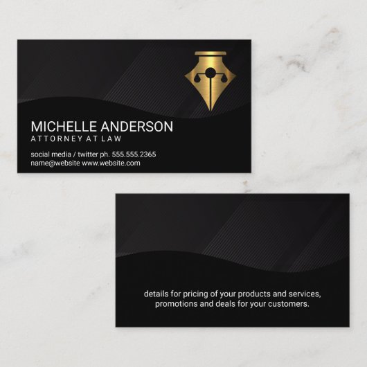 Gouden Pen | Logo van Justitie Weegschaal | Zwarte Visitekaartje (Voorkant / Achterkant)