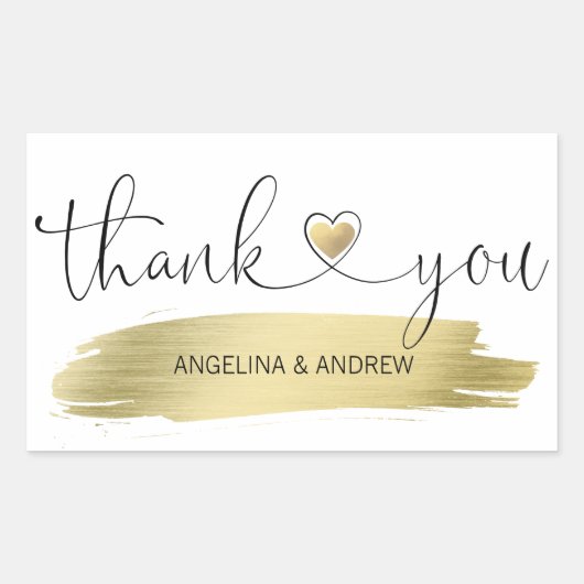 Gouden penseelstreek dank u bruiloft rechthoekige sticker (Voorkant)