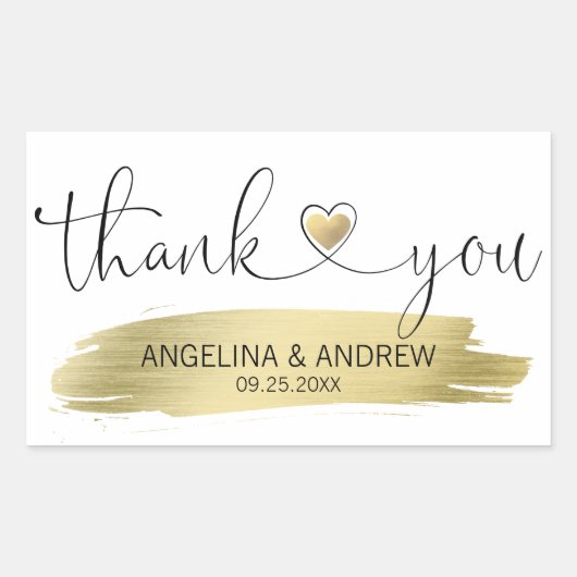 Gouden penseelstreek dank u bruiloft rechthoekige sticker (Voorkant)