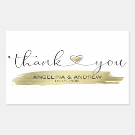 Gouden penseelstreek dank u bruiloft rechthoekige sticker