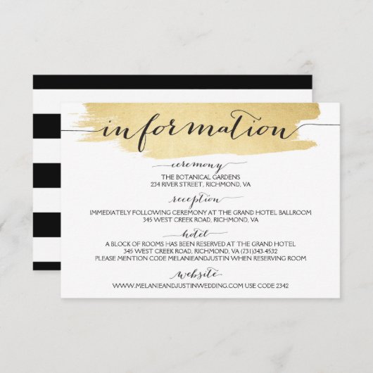 Gouden penseelstreken We doen bruiloft informatie Informatiekaartje (Voorkant / Achterkant)