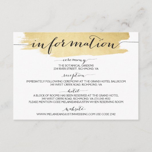 Gouden penseelstreken We doen bruiloft informatie Informatiekaartje (Voorkant)