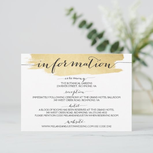 Gouden penseelstreken We doen bruiloft informatie Informatiekaartje (Staand voorkant)