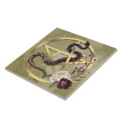Gouden pentakel en slang met Rozen heidens altaar Tegeltje (Zijkant)