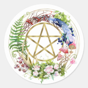 Gouden Pentakel Natuur Krans Bloemen Boheemse Ronde Sticker