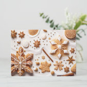 Gouden peperkoek en kaneel sneeuwvlokken feestdagenkaart (Staand voorkant)