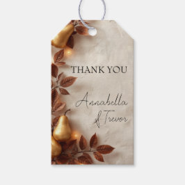 Gouden Peren & Olijfbladeren Herfst Bruiloft Cadeaulabel