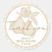 Gouden Perfect Pear Bruilofts Bruidsshower Bedankb Ronde Sticker (Voorkant)
