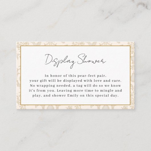 Gouden Perfect Pear-display shower insertkaart Informatiekaartje (Voorkant)
