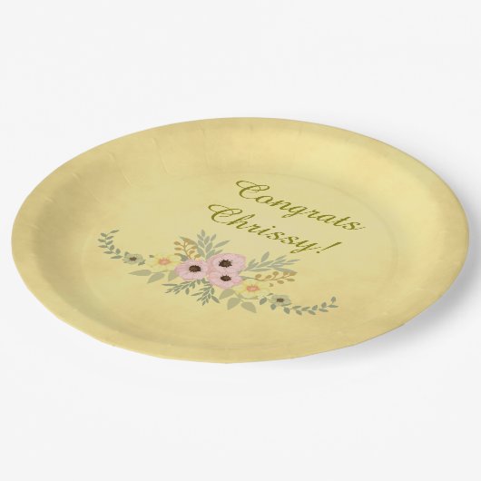 Gouden perkament bloemen papieren bordje (Gekanteld)