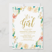 Gouden perzik bloemenkrans meisje Baby shower Kaart (Voorkant)