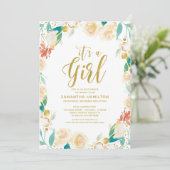 Gouden perzik bloemenkrans meisje Baby shower Kaart (Staand voorkant)