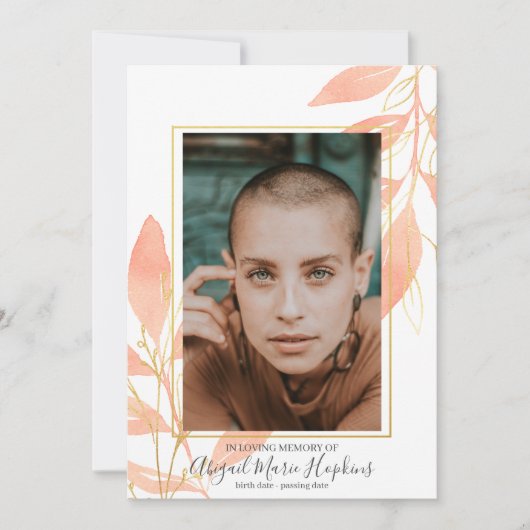 Gouden perzik bloemig in liefdevolle herinnering b bedankkaart (Voorkant)