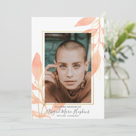 Gouden perzik bloemig in liefdevolle herinnering b bedankkaart (Staand voorkant)