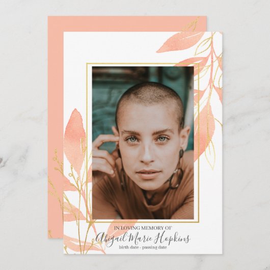 Gouden perzik bloemig in liefdevolle herinnering b bedankkaart (Voorkant / Achterkant)