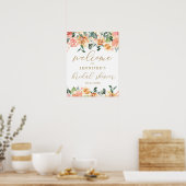 Gouden Perzik Bloemige Bruiloft Feest Welkom Poste Poster (Keuken)