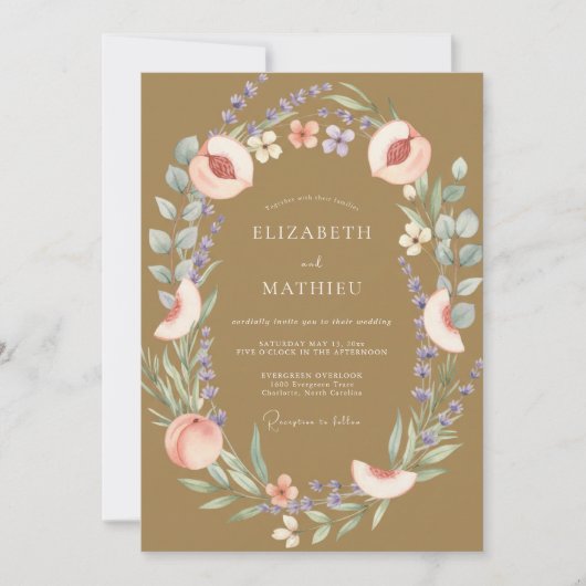 Gouden Perzik Fruit Eucalyptus Bruiloft Kaart (Voorkant)