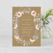 Gouden Perzik Fruit Eucalyptus Bruiloft Kaart (Staand voorkant)
