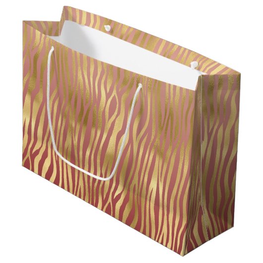 Gouden perzik rode zebra strepen groot cadeauzakje (Voorkant Gekanteld)