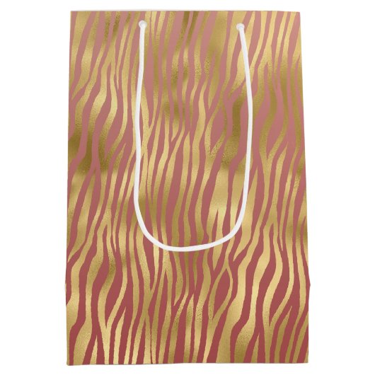 Gouden perzik rode zebra strepen medium cadeauzakje (Achterkant)
