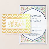 Gouden Perzische boog Blauw Islamitische bruiloft Folie Kaarten (Display)