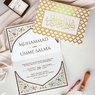 Gouden Perzische boog Bruin Islamitische bruiloft Folie Kaarten
