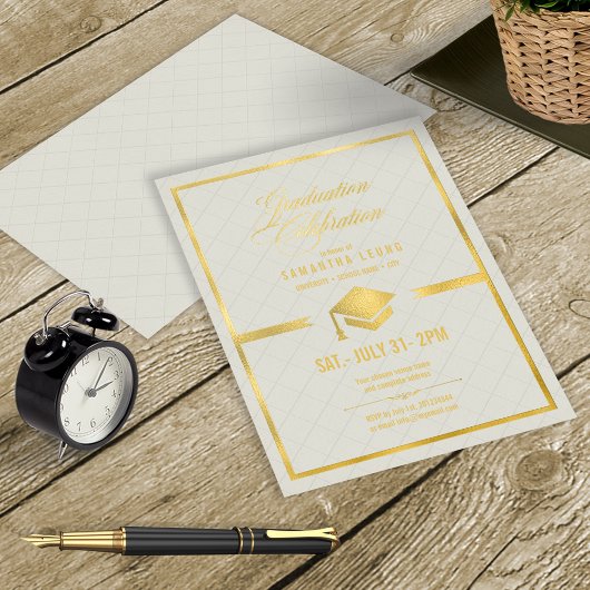 Gouden Pet Graduation Cream ID834 Folie Uitnodiging