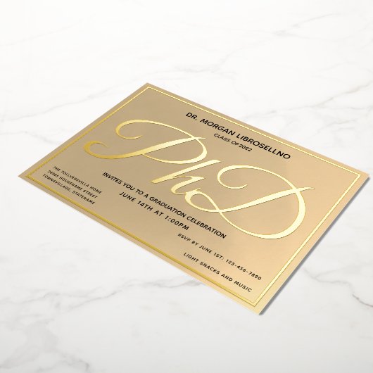 Gouden PhD Afstuderen Folie Uitnodiging (Gedraaid)