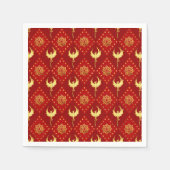 Gouden Phoenix en lotus symbool patroon op rood Servet (Voorkant)
