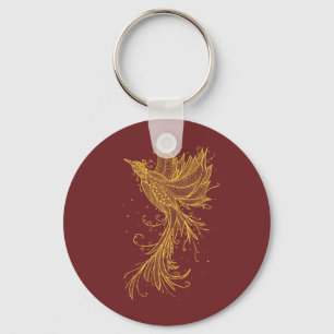 Gouden Phoenix Lijntekening Knop Sleutelhanger