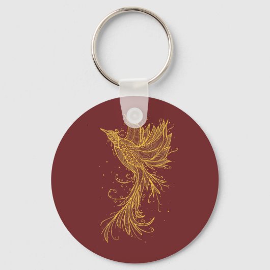 Gouden Phoenix Lijntekening Knop Sleutelhanger (Voorkant)