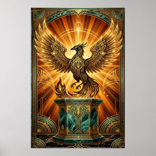 Gouden Phoenix Rijzende Art Deco Illustratie Poster