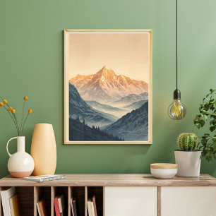 Gouden Pieken – Vintage Alpen Zonsopgang Reizen  Poster