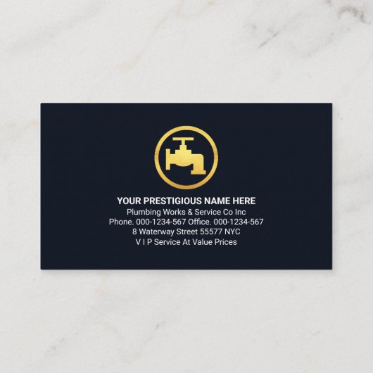 Gouden Pijlen Blauw Water Druppels Loodgieterij Visitekaartje (Achterkant)