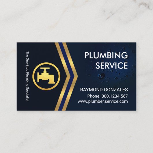 Gouden Pijlen Blauw Water Druppels Loodgieterij Visitekaartje (Voorkant)