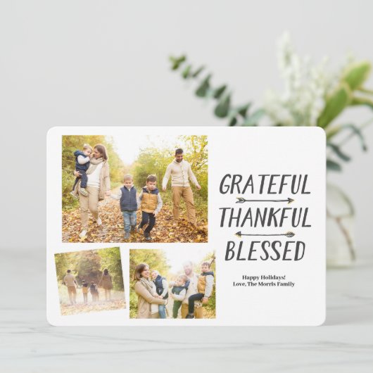 Gouden pijlen Dankbaar Gezegend 3 | Feestdagenkaart (Staand voorkant)