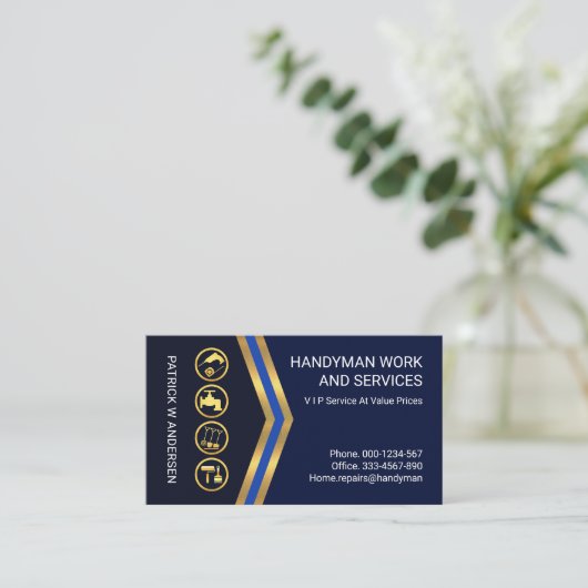 Gouden Pijlen Goud Handyman Pictogrammen Visitekaartje (Staand voorkant)